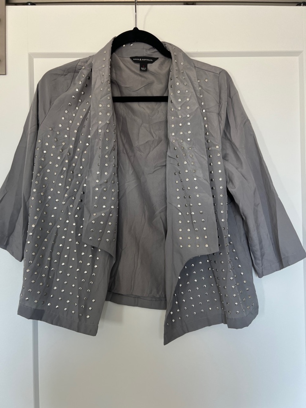 Rock & Republic Gray Studded Open-Front Blazer